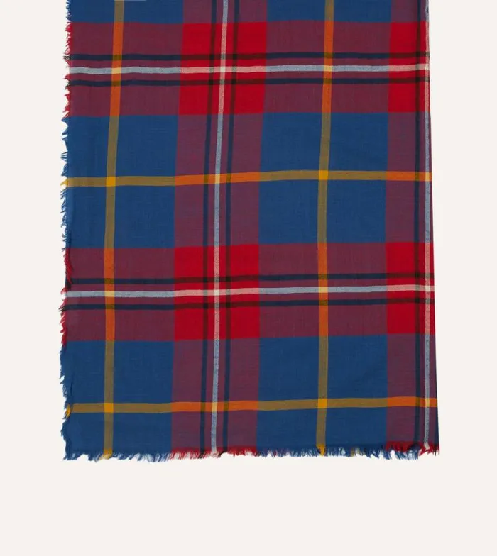 Men Blue Tartan Washed Check Wool Scarf Drake039s Scarves