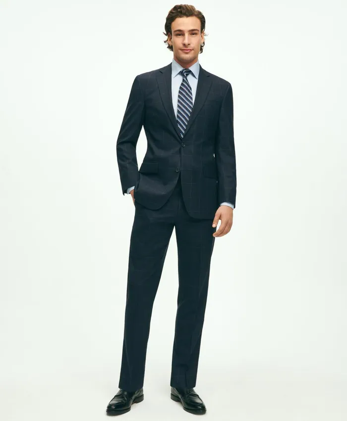 Men Brooks Brothers Explorer Collection Regent Fit Merino Wool Windowpane Suit Jacket Navy Brooks Brothers Suits