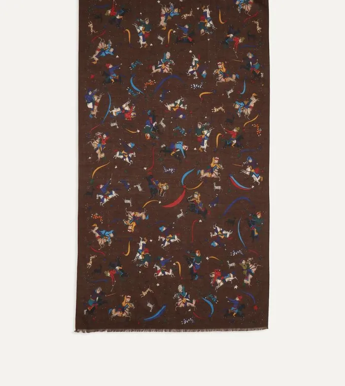 Men Brown Mughal And Stars Print Wool Scarf Drake039s Scarves