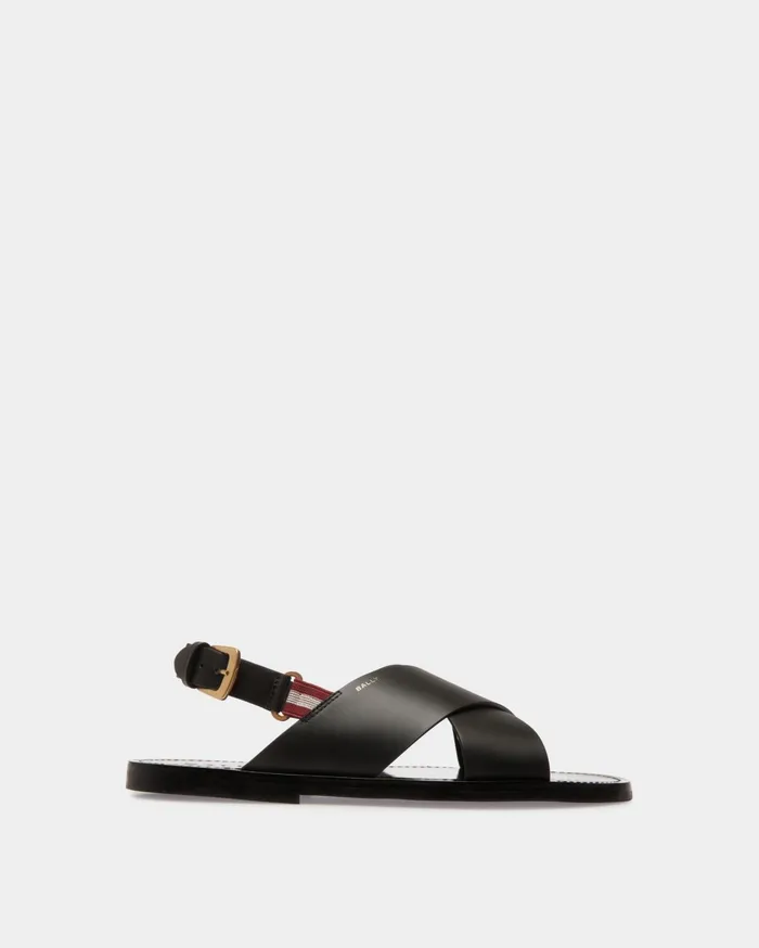 Men Chateau Sandal In Black Leather Bally Sandals and Slides