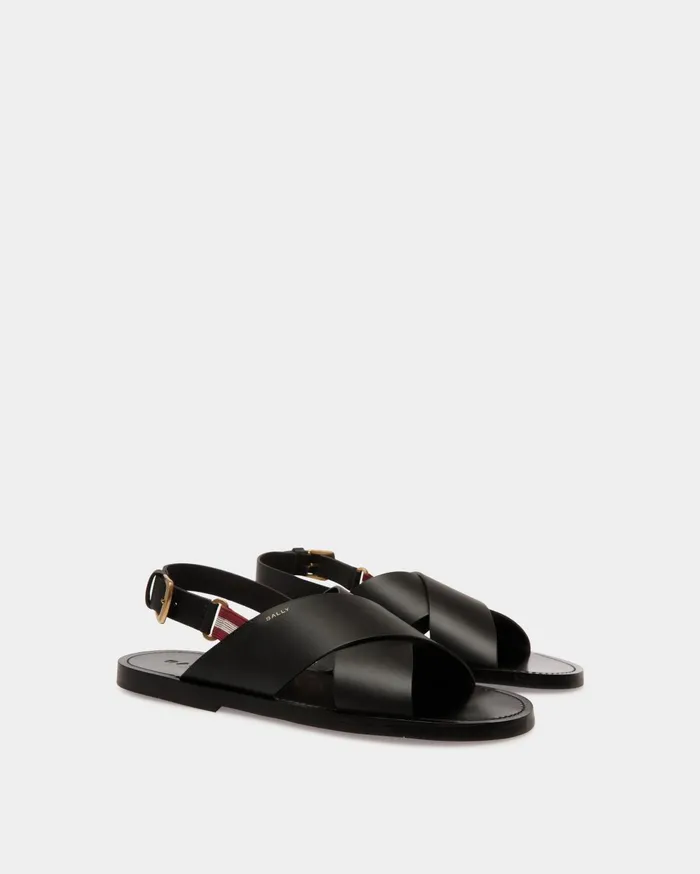 Men Chateau Sandal In Black Leather Bally Sandals and Slides