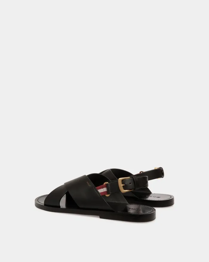 Men Chateau Sandal In Black Leather Bally Sandals and Slides