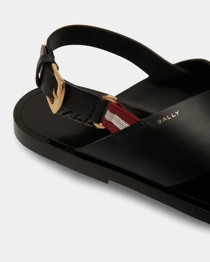 Men Chateau Sandal In Black Leather Bally Sandals and Slides