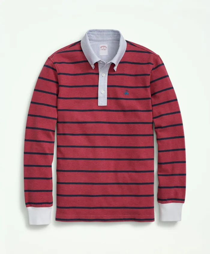 Men Cotton Bb3 Stripe Rugby Shirt Pinknavy Brooks Brothers Polo and Rugby Shirts