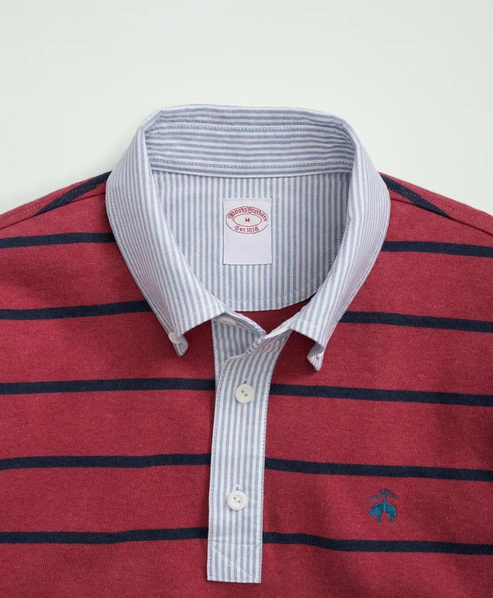 Men Cotton Bb3 Stripe Rugby Shirt Pinknavy Brooks Brothers Polo and Rugby Shirts