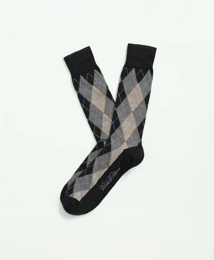 Men Cotton Blend Argyle Socks Black Multi Brooks Brothers Sock