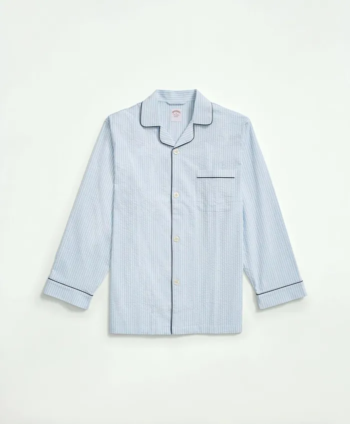 Men Cotton Seersucker Pajamas Chambray Blue Brooks Brothers Pajamas and Robes