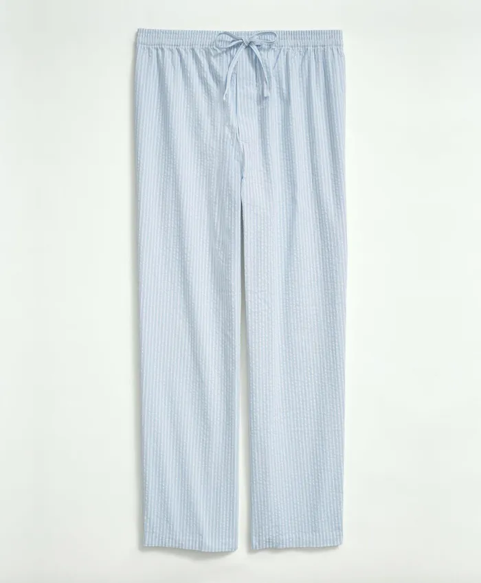 Men Cotton Seersucker Pajamas Chambray Blue Brooks Brothers Pajamas and Robes