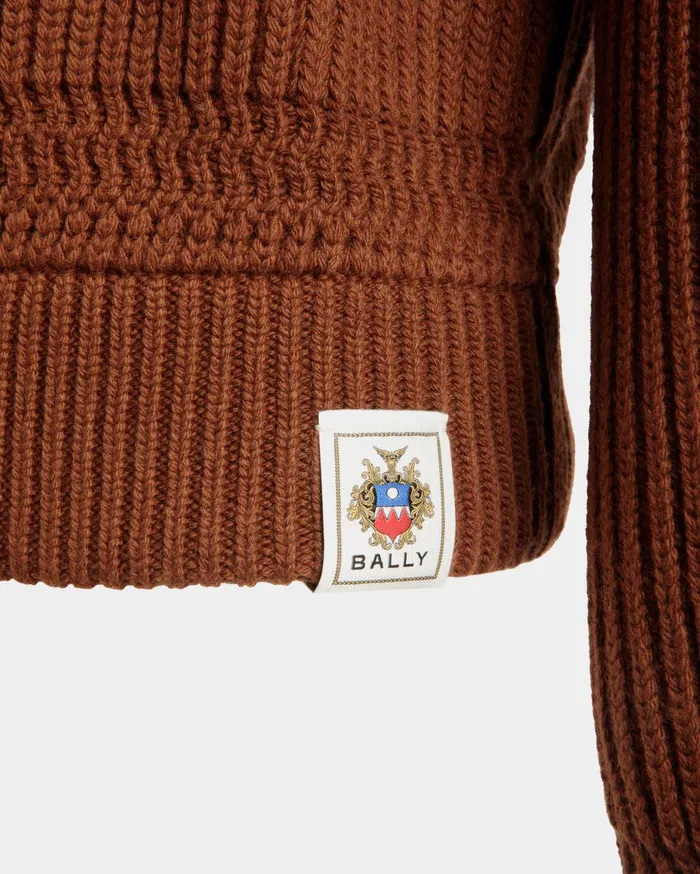 Men Crewneck Sweater In Brown Wool Bally Knitwear