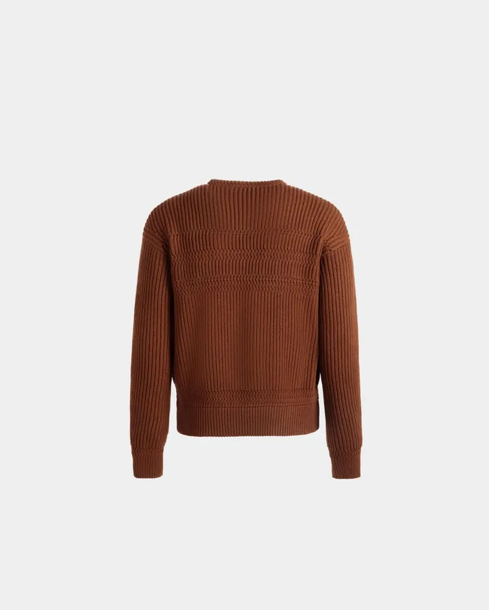 Men Crewneck Sweater In Brown Wool Bally Knitwear