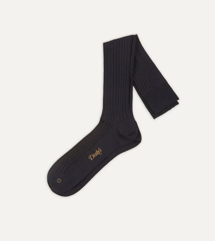 Men Dark Navy Cotton OvertheCalf Socks Drake039s Socks