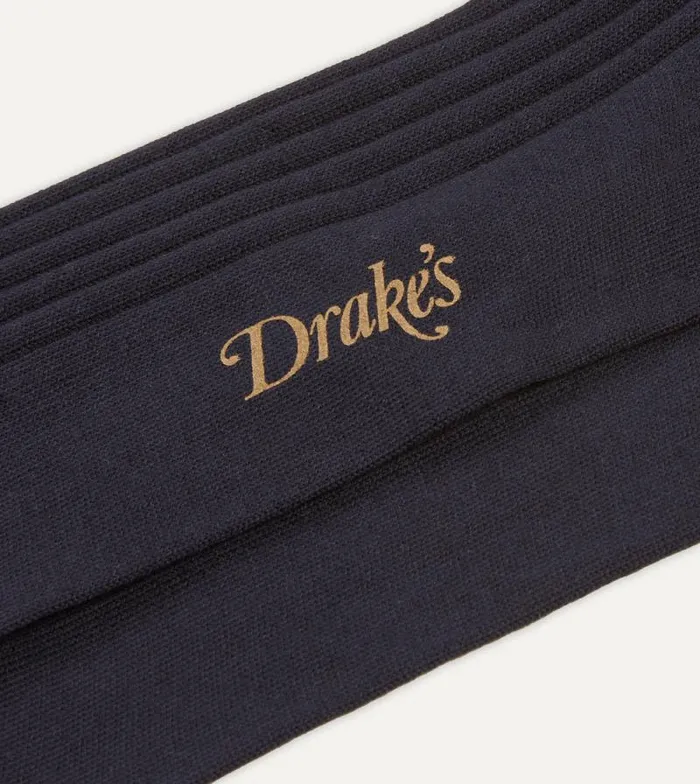 Men Dark Navy Cotton OvertheCalf Socks Drake039s Socks