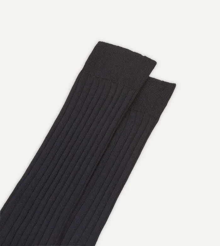 Men Dark Navy Cotton OvertheCalf Socks Drake039s Socks