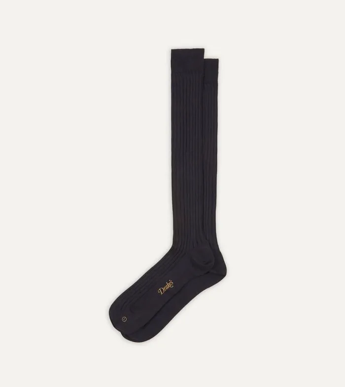 Men Dark Navy Cotton OvertheCalf Socks Drake039s Socks