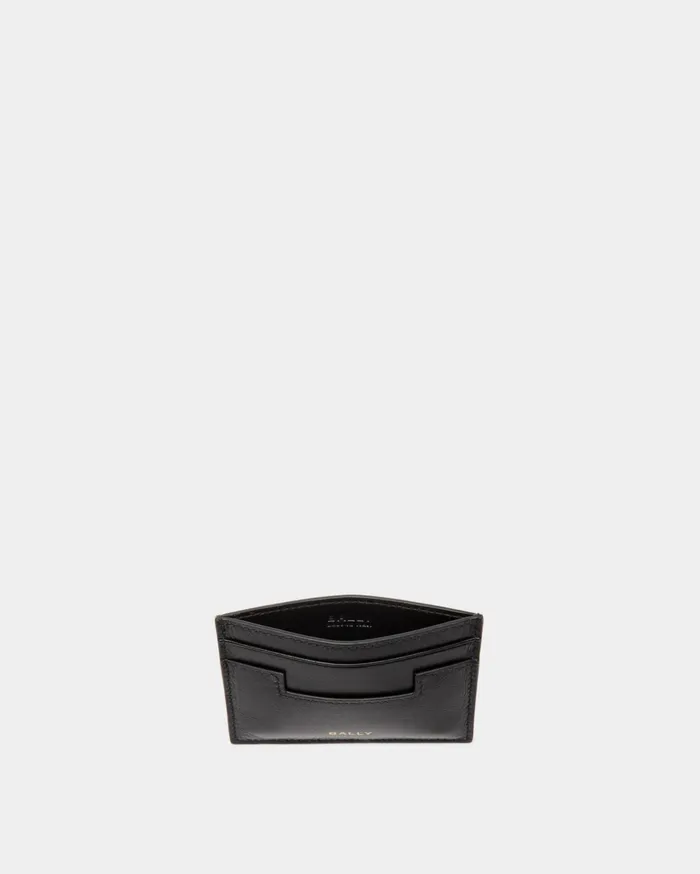 Men Easy Bally Card Holder In Black Leather Bally Wallets and Card Holders
