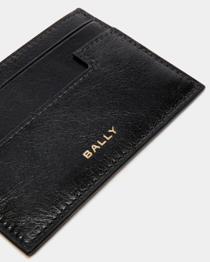 Men Easy Bally Card Holder In Black Leather Bally Wallets and Card Holders