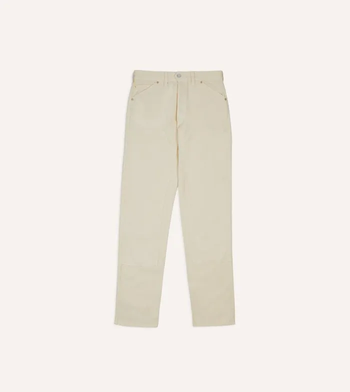 Men Ecru CottonLinen Canvas Carpenter Jeans Drake039s Trousers