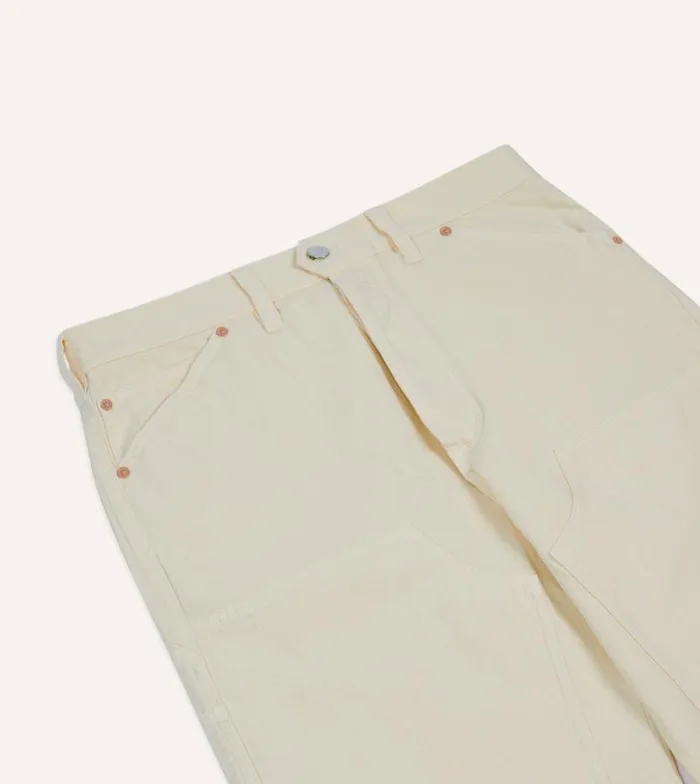 Men Ecru CottonLinen Canvas Carpenter Jeans Drake039s Trousers
