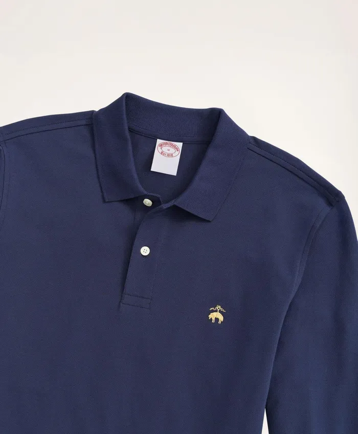 Men Golden Fleece Original Fit Stretch Supima LongSleeve Polo Shirt Navy Brooks Brothers Polo and Rugby Shirts