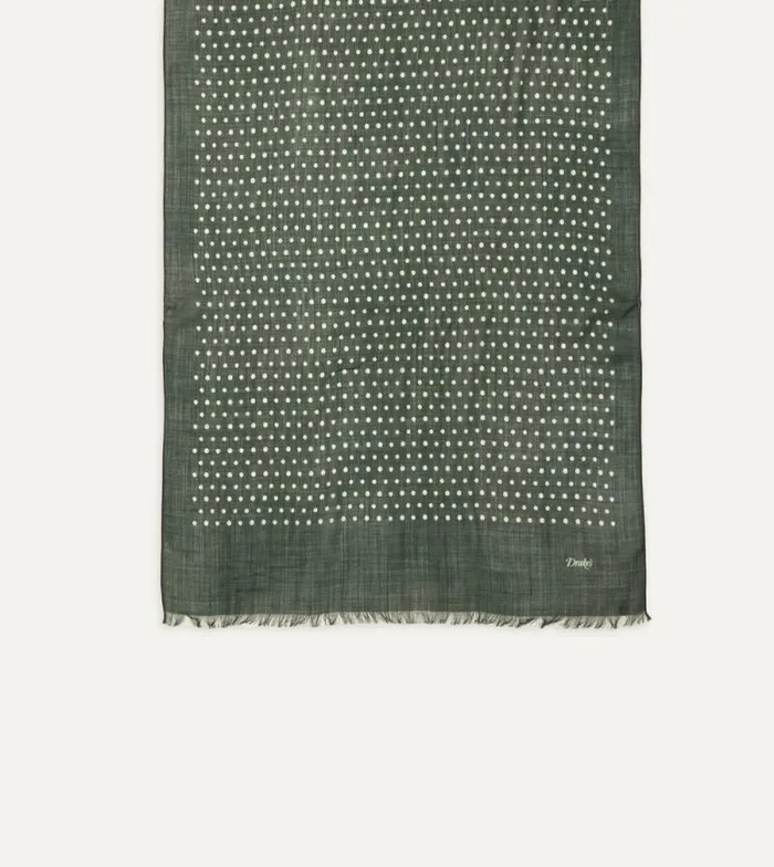 Men Green Polka Dot Wool Scarf Drake039s Scarves