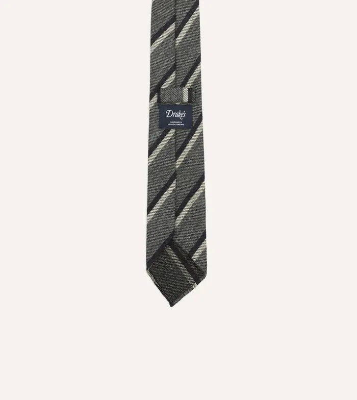 Men Grey And Navy Sandwich Stripe Hand Rolled Shetland Wool Tie Drake039s Striped Ties
