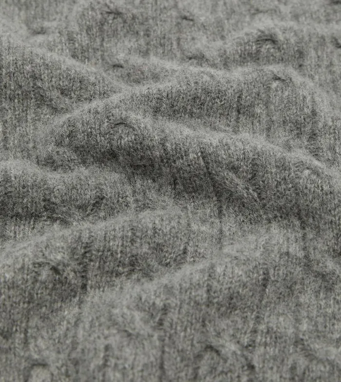 Men Grey Brushed Shetland Cable Knit Crew Neck Jumper Drake039s Knitwear