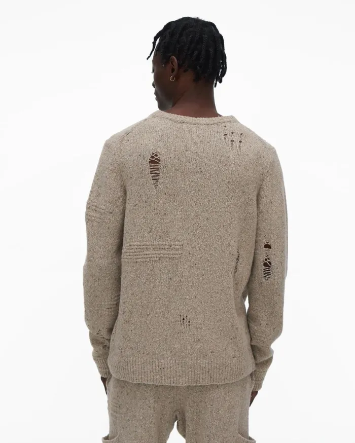 Men Helmut Lang Sweaters Distressed Sweater Sandstorm