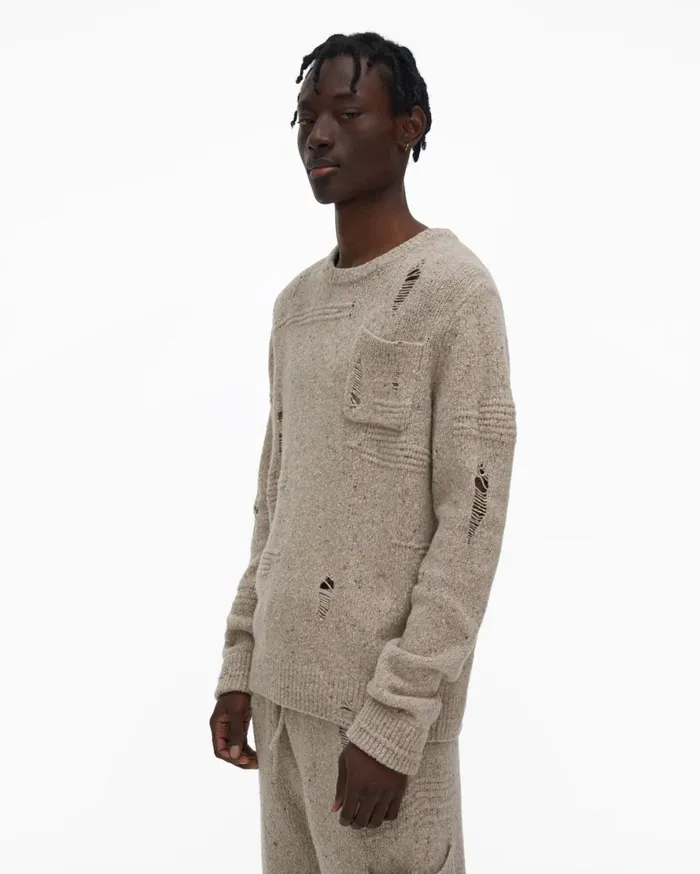 Men Helmut Lang Sweaters Distressed Sweater Sandstorm