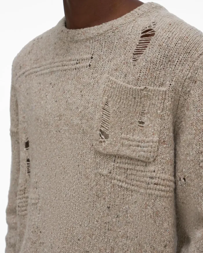 Men Helmut Lang Sweaters Distressed Sweater Sandstorm