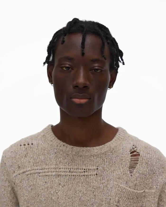 Men Helmut Lang Sweaters Distressed Sweater Sandstorm