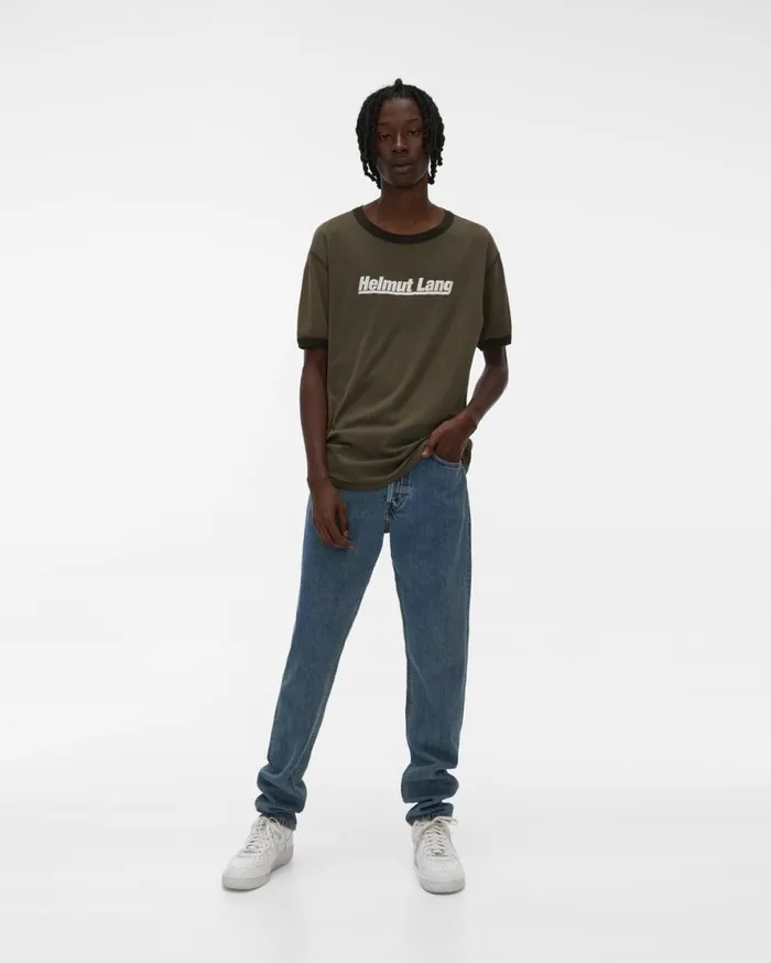 Men Helmut Lang TShirts Retro Rib Base Layer Tee Naval Green