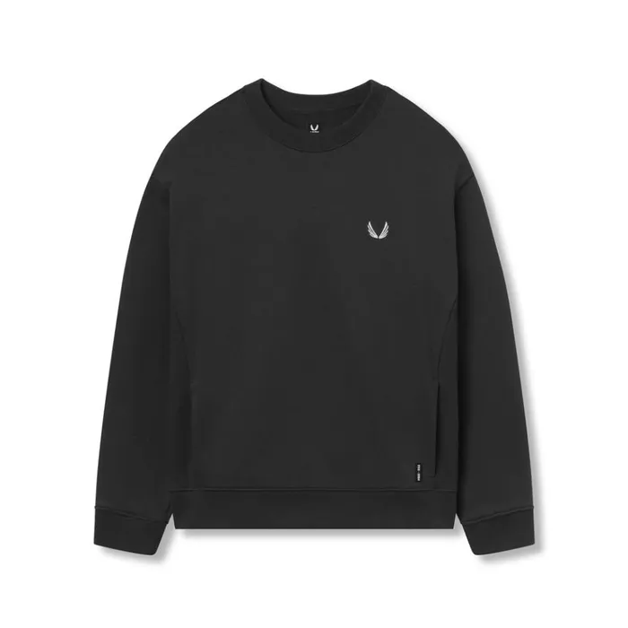 Men Hoodies and Sweatshirts ASRV Herringbone Terry Crewneck Black