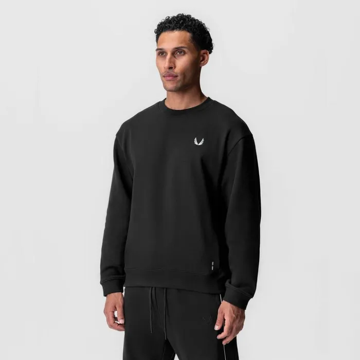 Men Hoodies and Sweatshirts ASRV Herringbone Terry Crewneck Black