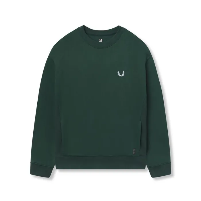 Men Hoodies and Sweatshirts ASRV Herringbone Terry Crewneck Forest Green