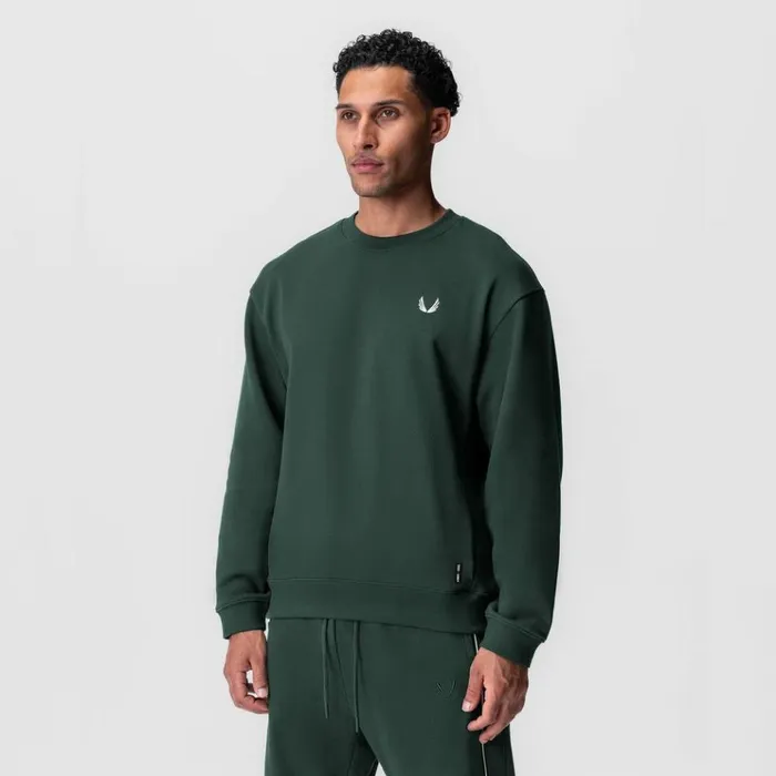 Men Hoodies and Sweatshirts ASRV Herringbone Terry Crewneck Forest Green