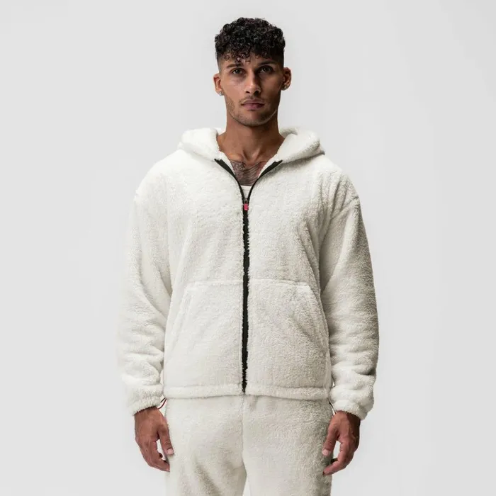 Men Hoodies and Sweatshirts ASRV Sherpa Recovery Full Zip Hoodie Ivory Creamwhite