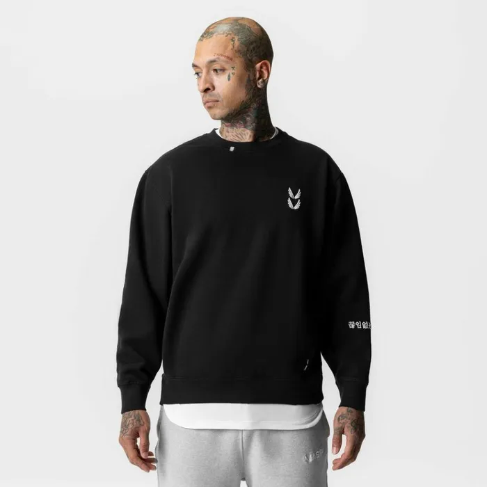 Men Hoodies and Sweatshirts ASRV Tech Essential Distressed Crewneck Black