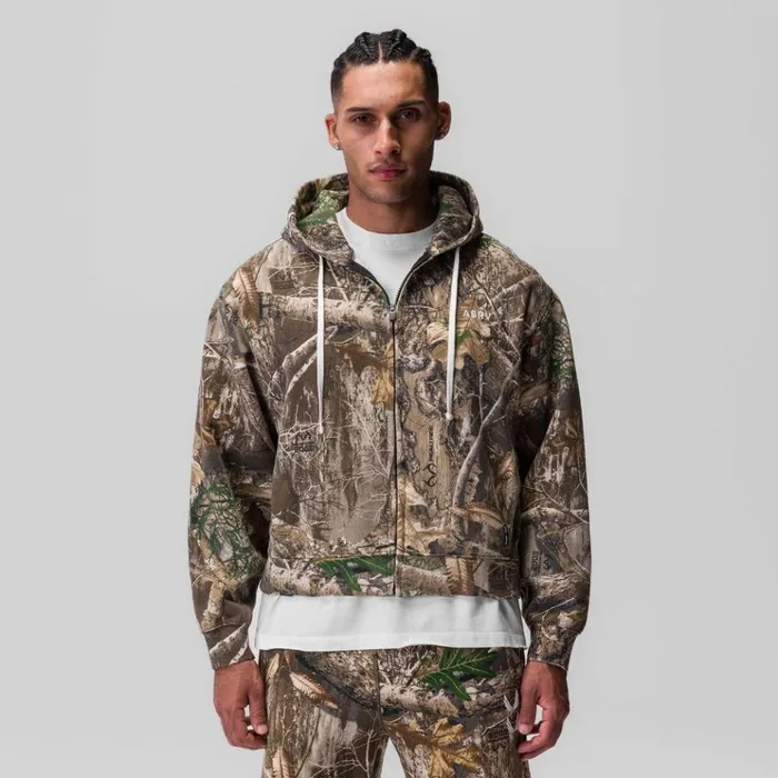 Men Hoodies and Sweatshirts ASRV Tech Essential Distressed Full Zip Hoodie Realtree Camo 034training Division034