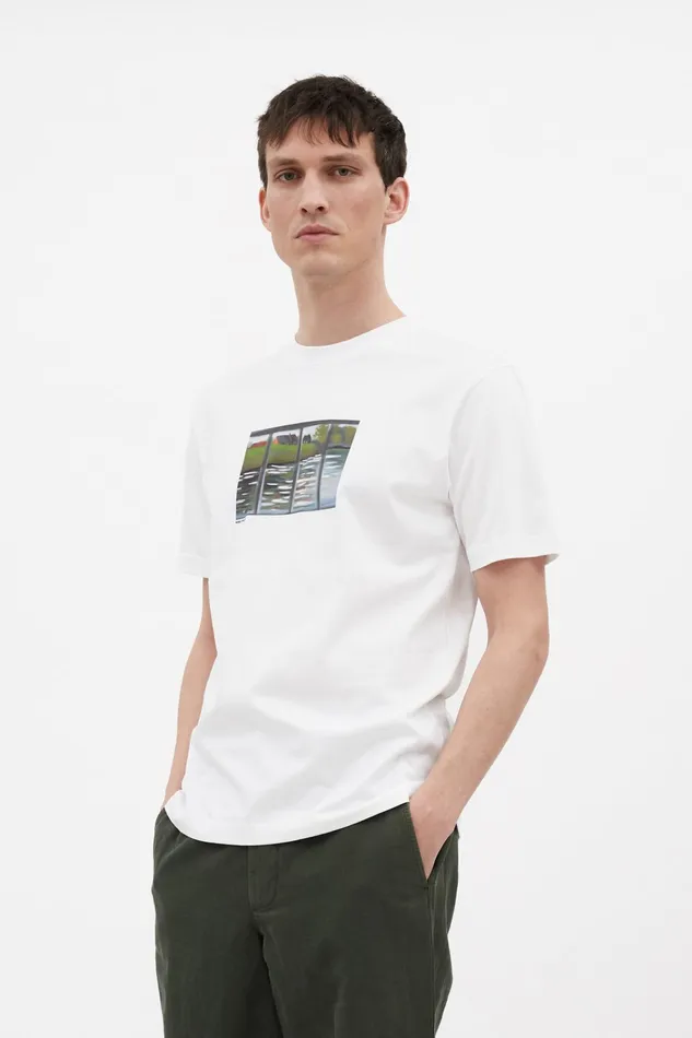 Men Johannes Organic Canal Print Tshirt White Norse Projects TShirts
