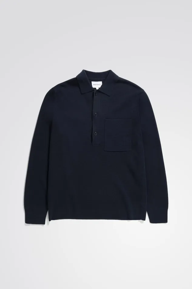 Men Kian Merino Cotton Milano Polo Dark Navy Norse Projects Knitwear