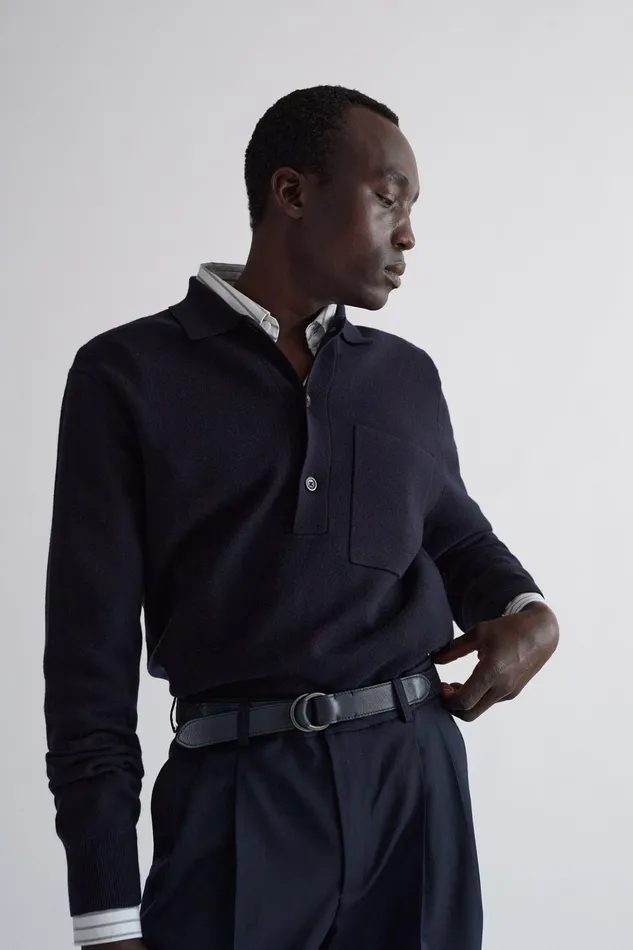 Men Kian Merino Cotton Milano Polo Dark Navy Norse Projects Knitwear