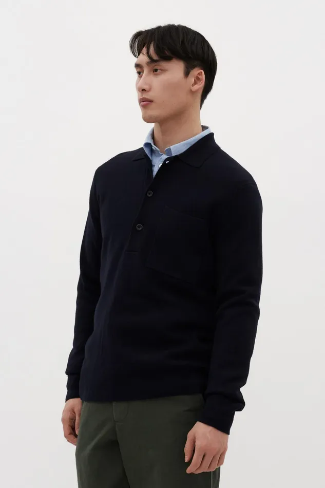 Men Kian Merino Cotton Milano Polo Dark Navy Norse Projects Knitwear