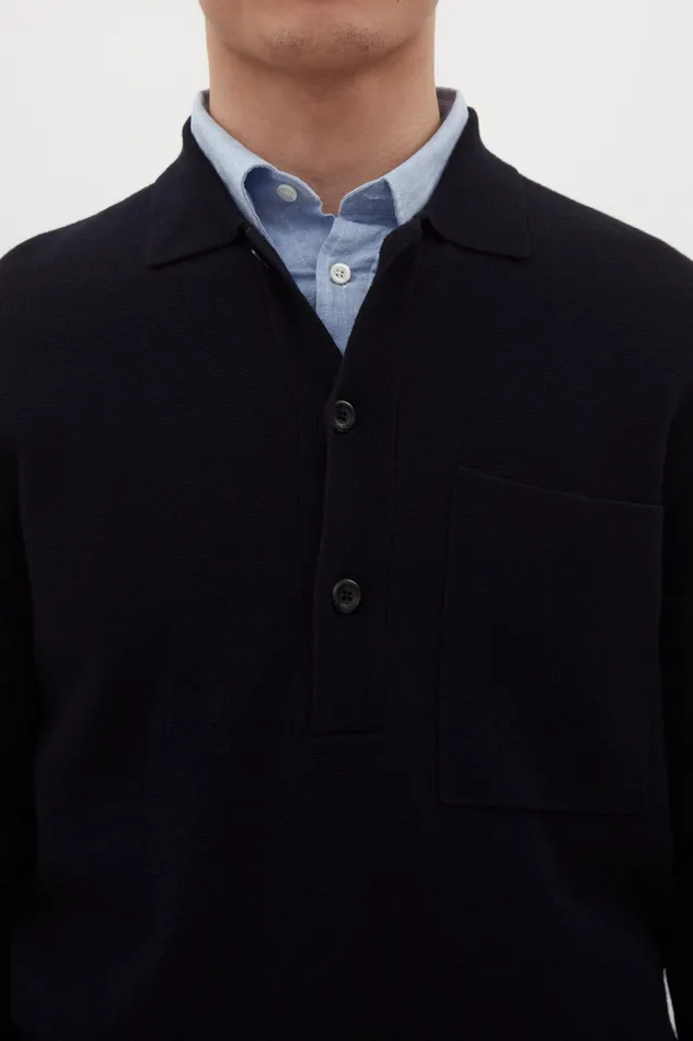 Men Kian Merino Cotton Milano Polo Dark Navy Norse Projects Knitwear