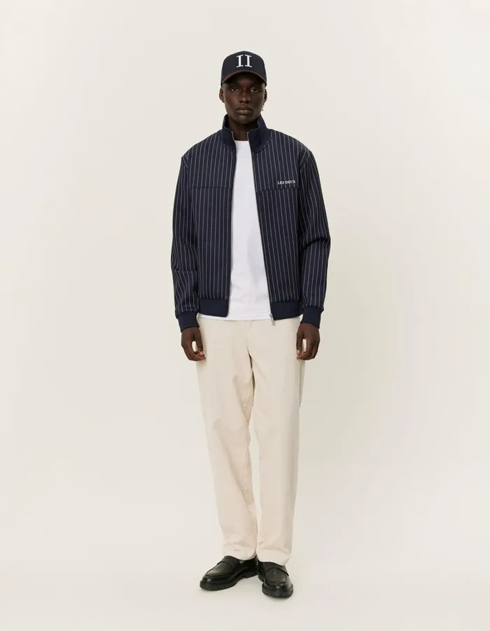 Men Les Deux HoodiesSweatshirts Ballier Pinstripe Track Jacket 8211 Dark NavyLight Ivory