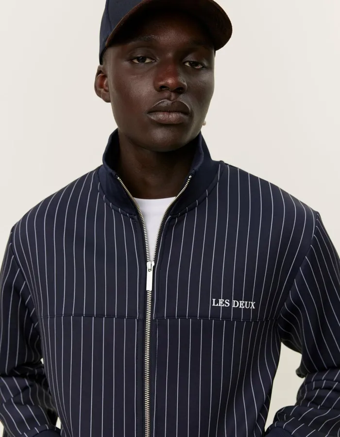 Men Les Deux HoodiesSweatshirts Ballier Pinstripe Track Jacket 8211 Dark NavyLight Ivory