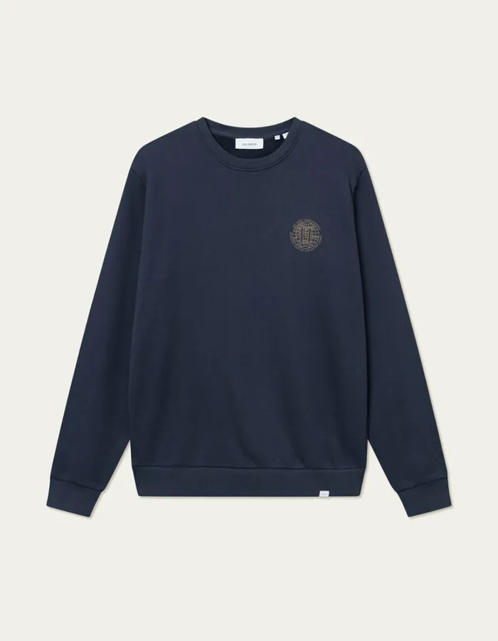 Men Les Deux HoodiesSweatshirts Globe Sweatshirt 8211 Dark NavyTobacco Brown