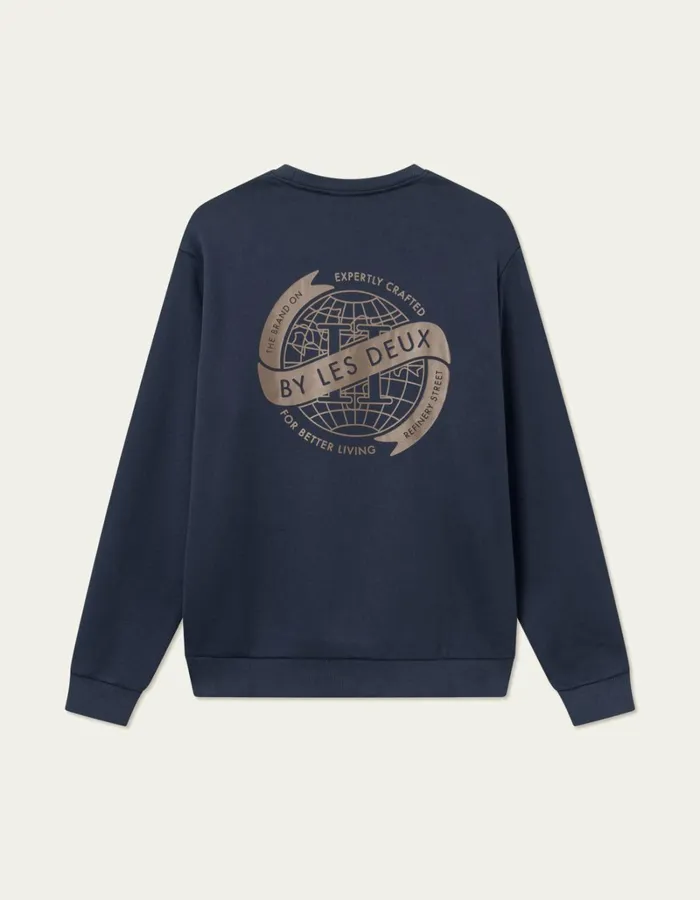 Men Les Deux HoodiesSweatshirts Globe Sweatshirt 8211 Dark NavyTobacco Brown