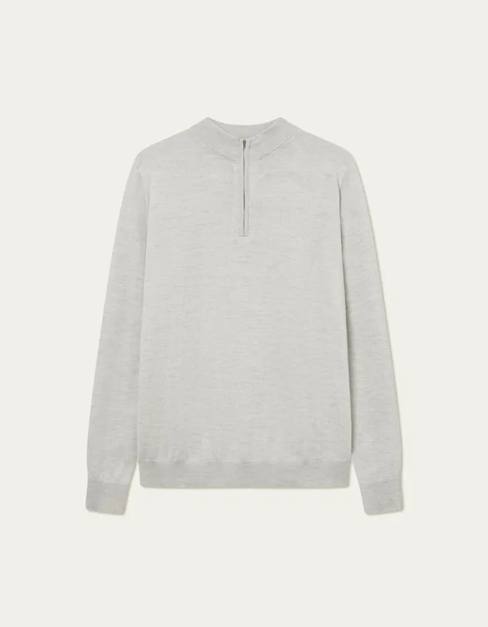Men Les Deux Knitwear Greyson HalfZip Merino Knit 8211 Ivory Melange
