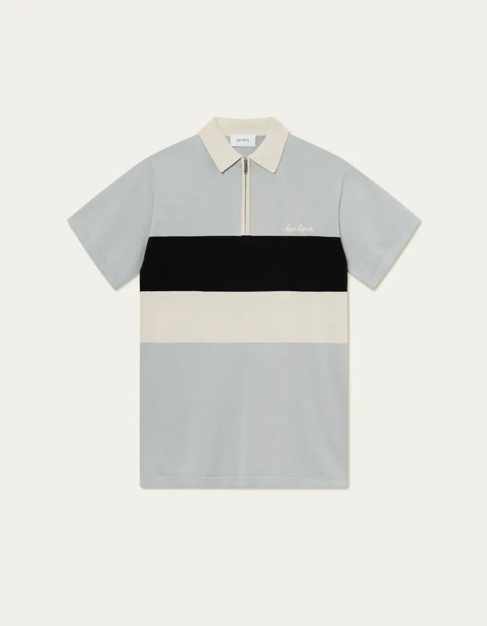 Men Les Deux Knitwear Raul Knitted Polo 8211 Pearl BlueIvory