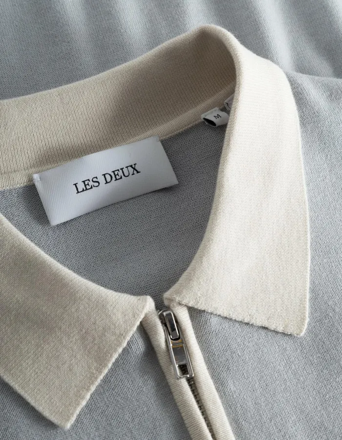 Men Les Deux Knitwear Raul Knitted Polo 8211 Pearl BlueIvory